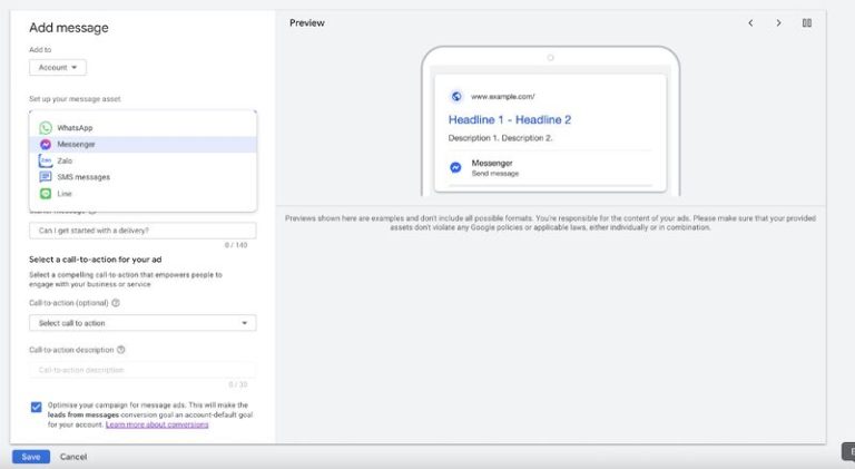 Google Ads Messenger integration