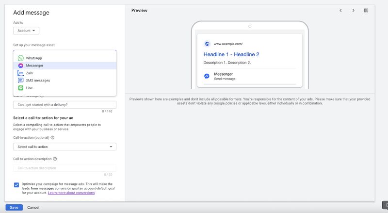 Google Ads Messenger integration